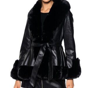 AZALEA WANG FAUX FUR TRIM PEPLUM MOTO IN BLACK NWOT